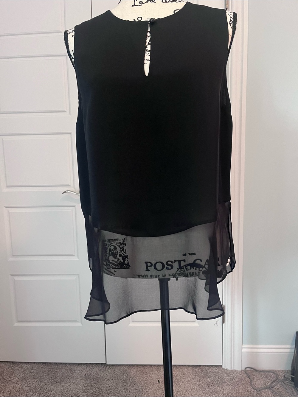 Diane Von Furstenberg Black Sleeveless Layered Chiffon Tunic with Keyhole